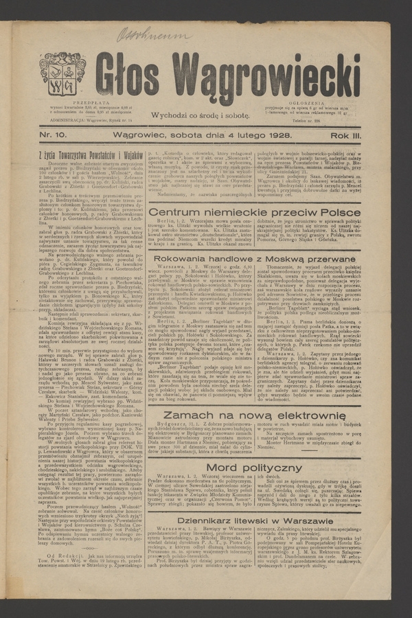 Głos Wągrowiecki. Rok&nbsp;3, 1928, numer&nbsp;10