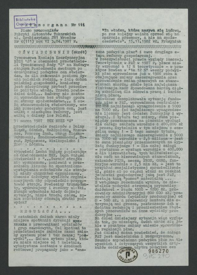 FATamorgana&nbsp;:&nbsp;pismo pracownik&oacute;w Fabryki Automat&oacute;w Tokarskich. 1987,&nbsp;numer&nbsp;4&nbsp;(111)