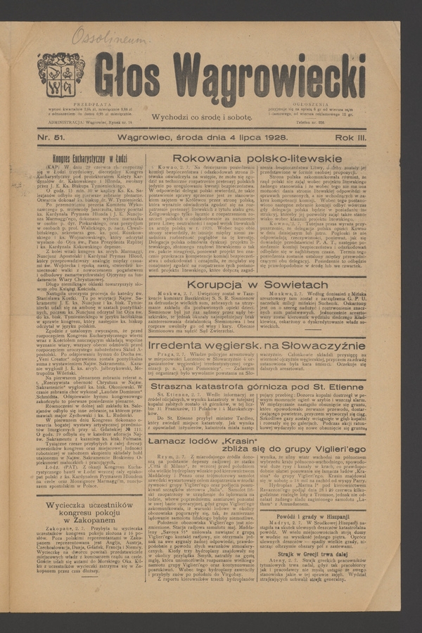 Głos Wągrowiecki. Rok&nbsp;3, 1928, numer&nbsp;51
