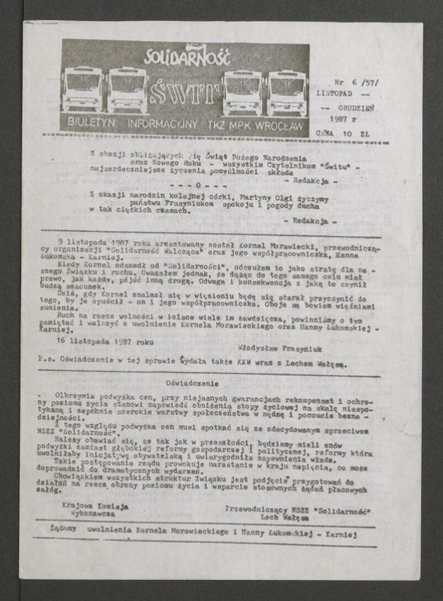 Świt: biuletyn informacyjny TKZ MPK Wrocław. 1987, numer&nbsp;6&nbsp;(57)