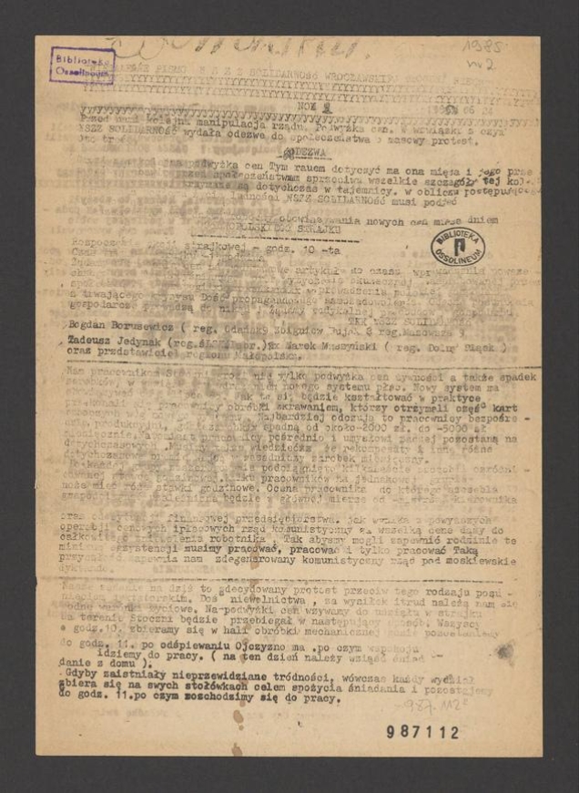 Niezależne Pismo NSZZ Solidarność Wrocławskiej Stoczni Rzecznej. 1985, numer&nbsp;2