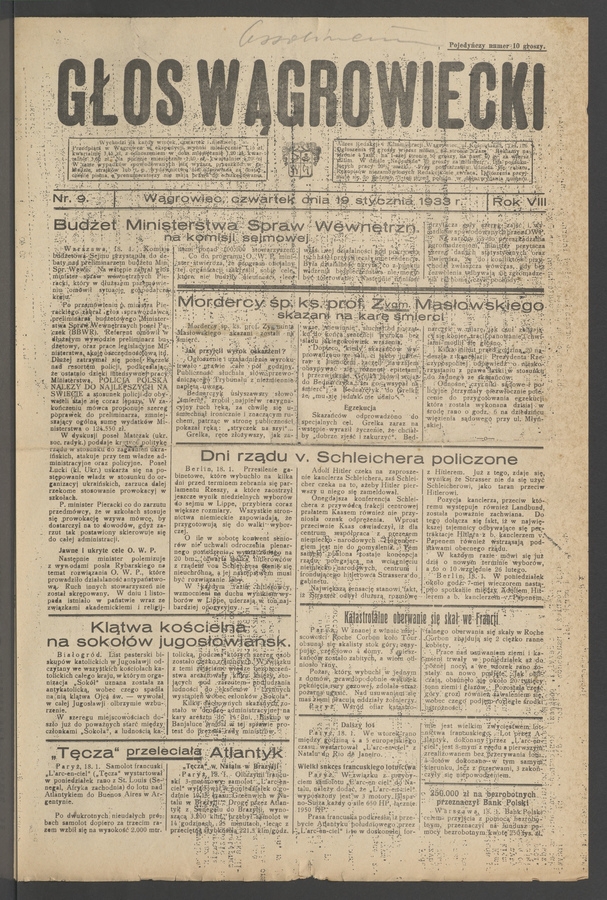Głos Wągrowiecki. Rok&nbsp;8, 1933, numer&nbsp;9