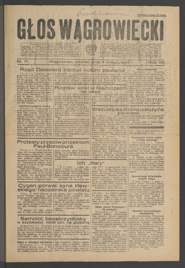 Głos Wągrowiecki. Rok&nbsp;8, 1933, numer&nbsp;17