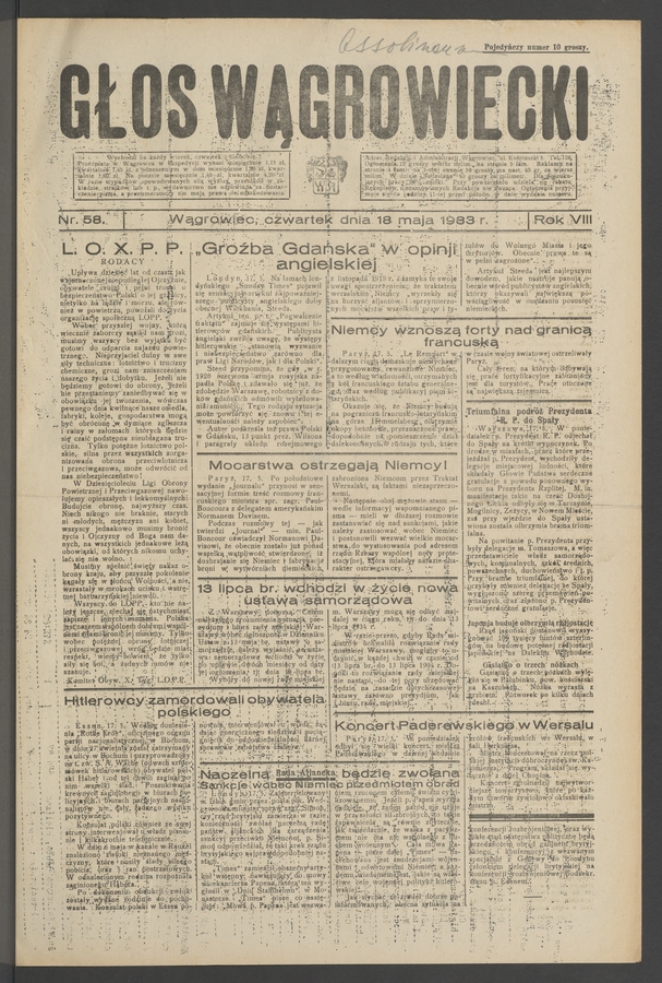Głos Wągrowiecki. Rok&nbsp;8, 1933, numer&nbsp;58