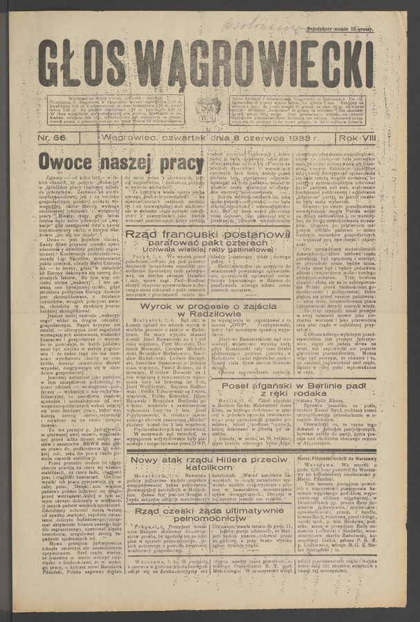 Głos Wągrowiecki. Rok&nbsp;8, 1933, numer&nbsp;66