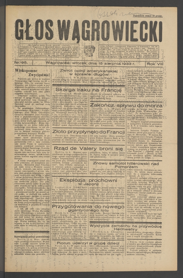 Głos Wągrowiecki. Rok&nbsp;8, 1933, numer&nbsp;95