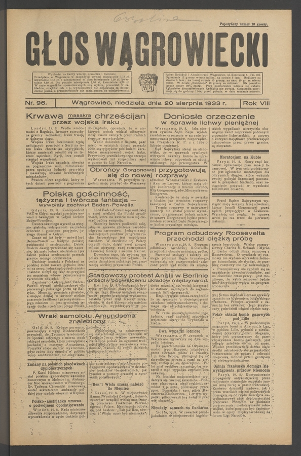 Głos Wągrowiecki. Rok&nbsp;8, 1933, numer&nbsp;96