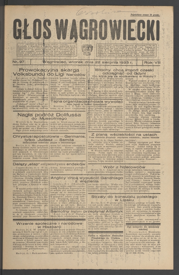 Głos Wągrowiecki. Rok&nbsp;8, 1933, numer&nbsp;97
