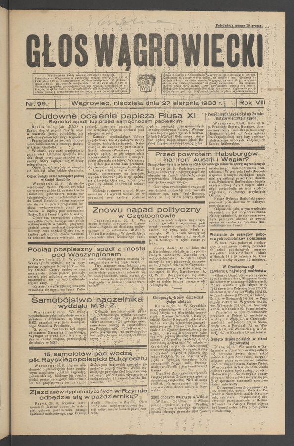 Głos Wągrowiecki. Rok&nbsp;8, 1933, numer&nbsp;99
