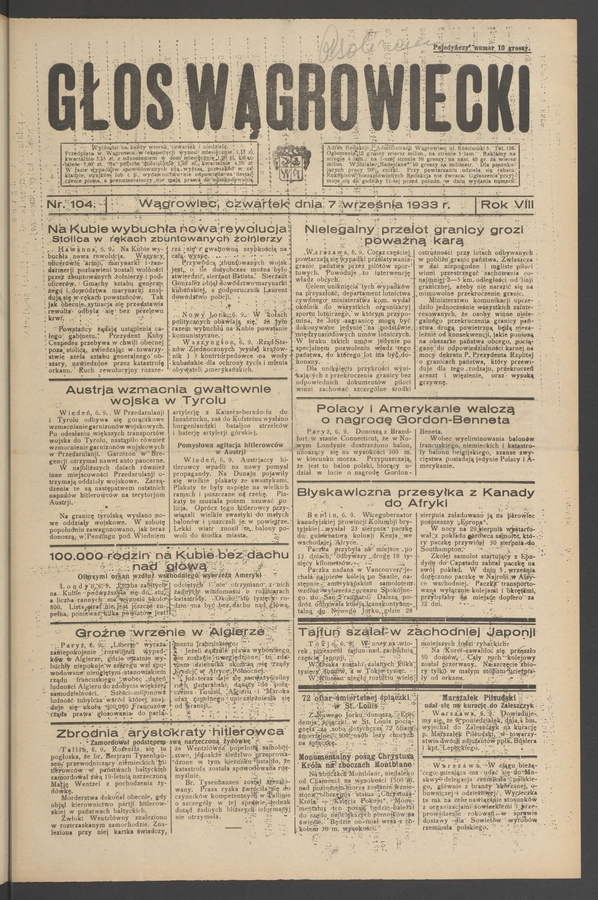 Głos Wągrowiecki. Rok&nbsp;8, 1933, numer&nbsp;104