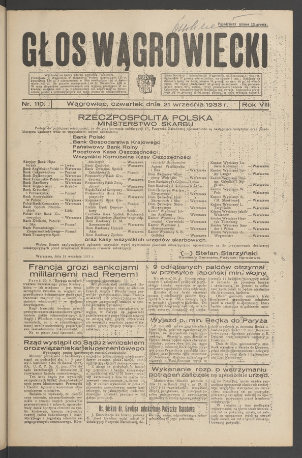 Głos Wągrowiecki. Rok&nbsp;8, 1933, numer&nbsp;110