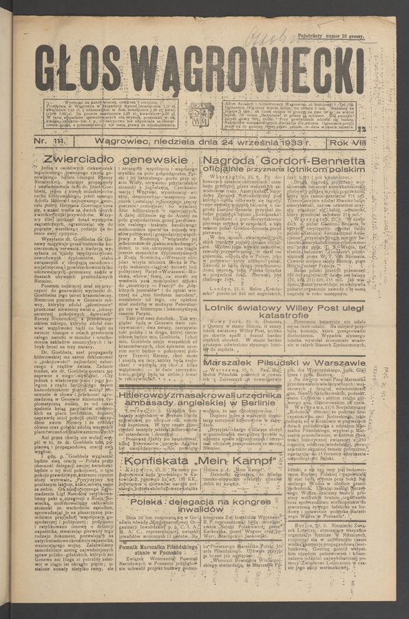 Głos Wągrowiecki. Rok&nbsp;8, 1933, numer&nbsp;111