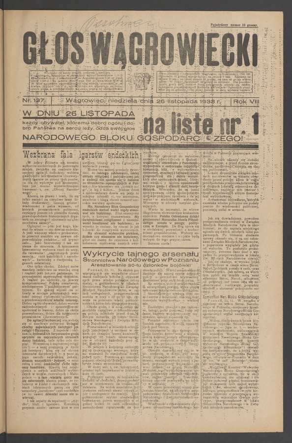 Głos Wągrowiecki. Rok&nbsp;8, 1933, numer&nbsp;137
